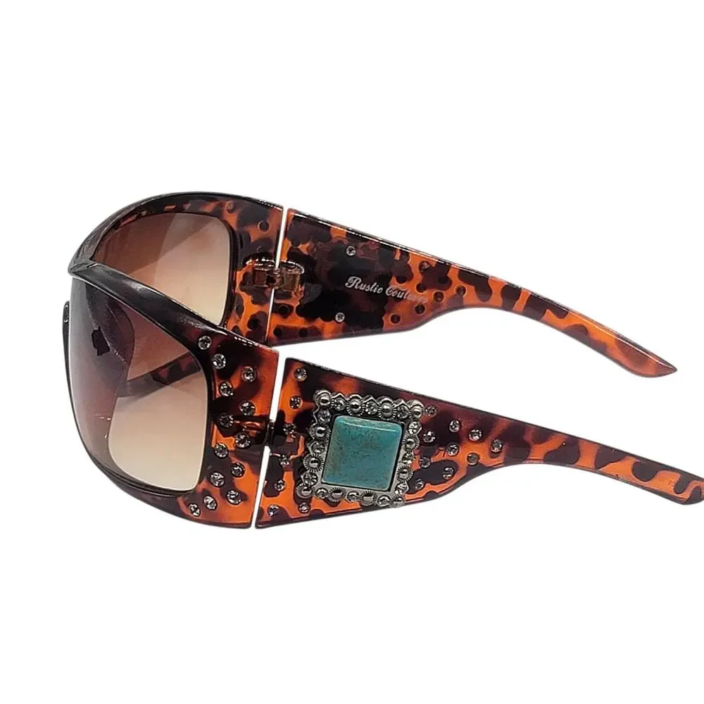 Rustic Coutures Tortoise Shell Frame Sunglasses Rhinestones Turquoise Concho